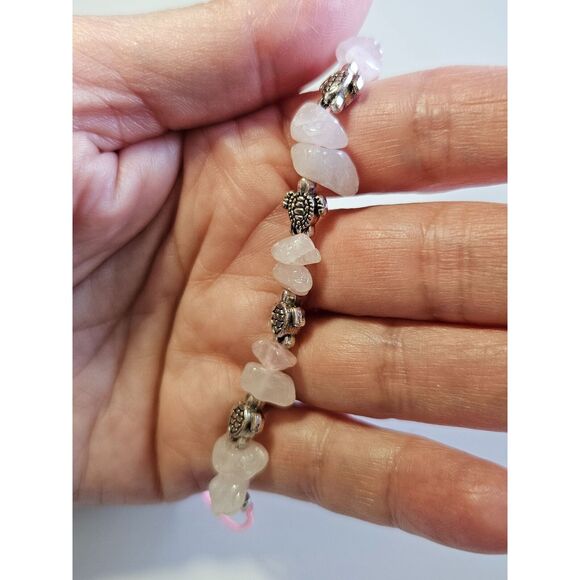 Silver tone turtle with rose quartz bracelet - Picture 2 of 7